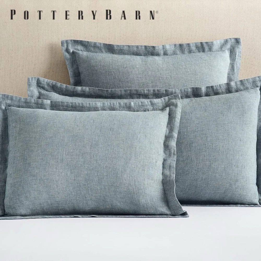 Pottery Barn European Flax Linen Waffle Sham in Chambray